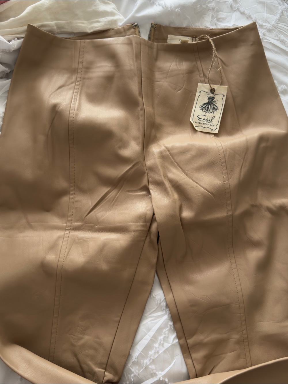 Easel Faux Leather High-Waist Pants - Camel/Tan L